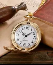 Pocket Watch Quartz White Dial Arabic Numerals - Working Antique Replica