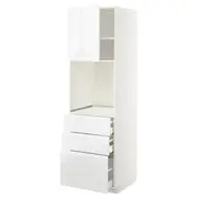 METOD / MAXIMERA high cab f oven w door/3 drawers, white/Voxtorp high-gloss/white, 60x60x200 cm