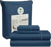 LANE LINEN 100% Egyptian Cotton Bed Sheets Full Size - 1500 Thread Count, 4 Piece Set - Luxury Sateen Weave Full Size Bed Sheet Sets - 15" Deep Pocket Full Size Sheets Set - Estate Blue