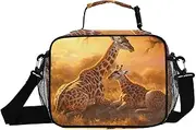 Retro Giraffes Orange Insulated Lunch Box for Women Men - Ideal for Work, Picnics - Includes Adjustable Shoulder Strap