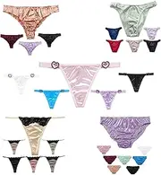 [abandi] Variety Panties for Women Assorted Multi Colored Satin Underwear Silky G-String Thongs Hipster Briefs Bikini Panties