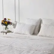 Rose Stripe Linen Fitted Sheet - 100% French Flax Linen, King / Rose Stripe
