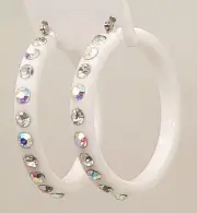 E187 Boho white Lucite Acrylic wide Hoop clear & ab Latch Back Fashion Earrings