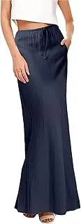 [Generic] Corduroy Skirt 16 Elegant Solid Color A Skirt Vintage Elastic Waist Vinyl Bodysuit for Women