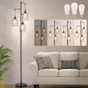 70" Dimmable Floor Lamp for Living Room, Industrial 3-Light Tree Floor Black-A