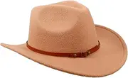 [Beavorty] Western Cowgirl Hat Wide Brim Felt Party Cap for Adults Comfortable Vintage Style Costume Accessory Durable Design for Various Occasions for Festivals Light Brown