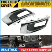 Left+Right Side Fog Light Lamp Chrome Trims Cover Frame For GMC Yukon XL 15-20