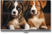 [VFMKT] Slim Metal Business Card Holder Portable Business Card Case Pocket Name Card Holder Puppies Dogs Pets Animals Wallet for Men Women Office Travel
