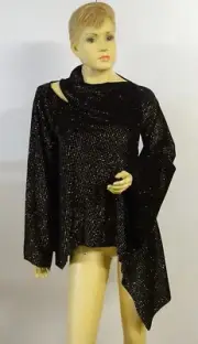 BNWT SASS & BIDE Black & Gold Cutout Asymetric Velvet Top - Size Small