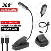 LED Clip Booklight Portable Travel Bed Book Reading Light USB Rechargeable Lamp