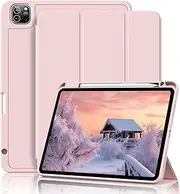 KVTVOU Case for iPad Pro 11-Inch 4th/3rd/2nd Generation(2022/2021/2020) with Pencil Holder, Slim Folio Trifold Magnetic Smart Cover with Soft TPU Back & PU Front Shell, Auto Sleep/Wake, Pink