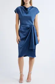 Amsale Cowl Neck Satin Sheath Dress in French Blue at Nordstrom, Size 4