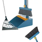 Broom with Foldable Standing Dustpan and Scraper Broom for Cleaning