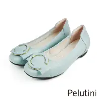 在飛比找momo購物網優惠-【Pelutini】C字配飾造型包頭低跟鞋 水藍色(PE12