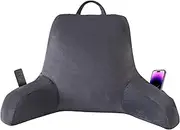 IPYNBAP Reading Pillow with Arms for Adults, Back Pillow for Bed Sitting Up, Shredded Memory Foam Backrest Pillow with Pockets & Removable Washable Cover, Lounging, Watching TV, Reading(20inch Grey)
