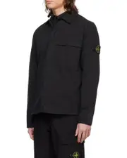 Stone Island Logo Patch Collared Shirt Jacket L,XXL black