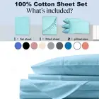 2000TC 100% Cotton Single/Double/Queen/King Flat Fitted Sheet Set Pillowcases