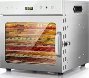 Stainless Steel Food Dehydrator, 8 Tray Fruit Dryer Machine with Free Recipe Book, BPA-Free, 30~90℃ Temperature Setting, Max 24h, Dehydrator Food Dryer UK for Vegetables, Meats