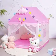 Princess Tent for Girls, Kids Play Tent with Star Lights, Large Playhouse Fairy Play Castle Indoor Outdoor Castle Fairy Tents for Children Boys & Girls Gift