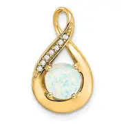 14K Yellow Gold Created Opal and Real Diamond Pendant