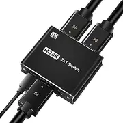 HD 2x1 Switcher 2 in 1 Out High- HD Switcher Converter up to 8K@60Hz Resolution One-Key Switch Wide Compatibility Black One Size