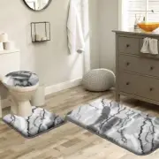 Super Soft Grey Faux Rabbit Fur Bath Mat Set - 3-Piece Water Absorbent Design