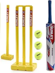 SUNLEY Sarthak Wooden Popular Willow Cricket Bat with 2 Wicket Set & 3 Tennis Ball/Cricket Set for Youth (Age 10-14 Years)