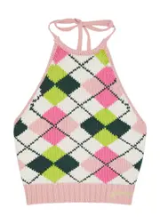 Ganni Argyle-intarsia Cotton Halterneck top - Multicoloured - S S