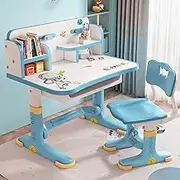 Kids Adjustable Study Desk & Chair Set, Pink Girl Desk, Child Toddler Homework Table, Princess Children Preschool Desk for Writing Homework w/Drawers, Bookshelf, Escritorio Mesas para Niña (Blue)