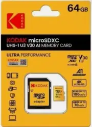 Kodak 64GB, TF Micro SDXC Memory Card UHS-1 U3 V30 A1 Class (10) with SD Adapter