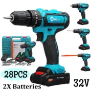 32V Cordless 3 IN 1 Electric Screwdriver Hammer Impact Drill with 2 Batteries