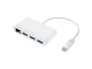 Monoprice USB-C 3-Port USB Hub - White With Wired Gigabit Ethernet Port, USB 3.0