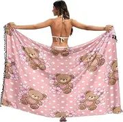 [RPLIFE] Cute Brown Teddy Bears Beach Sarong Swimsuit Wrap Tassel Beach Sarong Wraps for Women, Large, Cute Brown Teddy Bears, Large