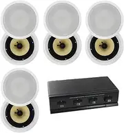 8 x 6.5inch Selby in Ceiling Synthetic Fibre Speakers Plus 4-Way Speaker Switch CS608 A1006