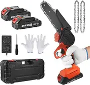 8-Inch Cordless Mini chainsaw, Electric Protable Chainsaw with 2Pcs Batterie 21V and 2 Chains & Charger, Handheld Rechargeable Chainsaw for Branch Wood Cutting Garden Tree Logging Trimming