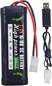 7.2V 5000mAh NiMH Battery with KET-2P Plug and USB Charger Suitable for RC Truggy Buggy Tank Racing Remote Control Car Truck High-Power with Tamiya Connector Battery