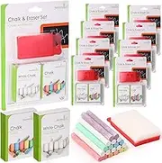 Feifeiya 8 Sets Chalkboard Chalk and Eraser Set Including 96 White and 96 Colored Dustless Chalk 8 Eraser, Blackboard Dust Free Chalks Great for School, Office and Home Use