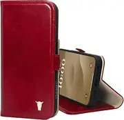 TORRO Leather Case Compatible with iPhone 15 – Premium Leather Wallet Case with Kickstand and Card Slots - Red