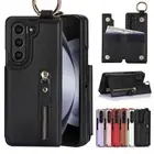 For Samsung Galaxy Z Fold3 4 5 6 Zipper Pocket Wallet Leather Loop Case Cover