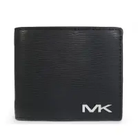 在飛比找momo購物網優惠-【Michael Kors】男生款 金屬MK波紋對開短夾(黑