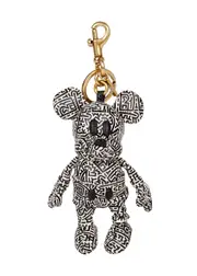 Coach X Disney X Keith Haring Printed Leather Keyring - Black And White ONE SIZE
