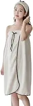 Women’s Super Soft Absorbent Spa Wrap 3 Piece Set Coral Fleece-Microfiber Bath Towel Wrap Cover-up Bathrobe+Dry Hair Shower Cap +Hair Band (Milky White, One Size)
