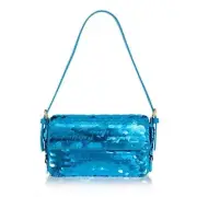 AQUA Sequin Shoulder Bag Women's Blue Adjustable Strap Inner Pocket Snap Closure