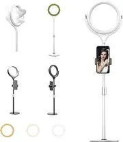 NEWAVE 360° Rotatable 3 Colour Tones Dimmable 8 Inch LED Ring Light with Stand and Phone Holder Set White