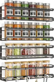 Spice Rack wall mounted 4 Pack, Space-Saving Organizer for 4Pack, Black