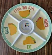 NEW NOVOGRATZ MELAMINE TACO PATTERN CHIP DIP TRAY 15.5” DIVIDED APPETIZERS TRAY