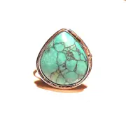 Turquoise Bohemian Southwestern style Pear Shape Ring on Sterling Silver, Size 7