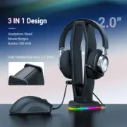 PC Gaming Headset Headphone Stand Display Hook Hanger Holder+ USB 2.0 Type C Hub