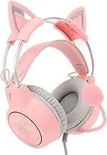 Cat Ear Headphones with Mic, Rainbow RGB Light Cat Ear Gaming Headset, Detachable Cat Ears, 3.5mm Wired Over Ear Headphones for PC Laptop Game Console, Breathable Cushioned Ear Cup