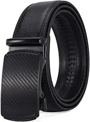 [Generic] Men's Genuine Leather Automatic Buckle Belt - Embossed Business Casual Design in Black/Blue/Brown, Multi-Size Adjustable, 14-grain Black-black Buttons, 3.5*120CM, 14-grain Black-black Buttons